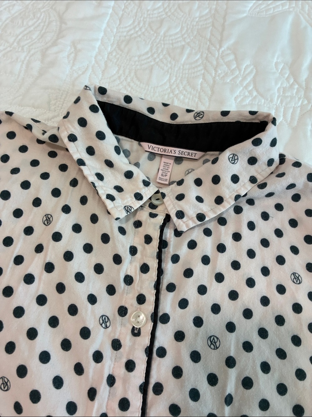 Victoria’s Secret Polka Dot Two-Piece Pajama Set with Black Trim - Picture 6 of 8